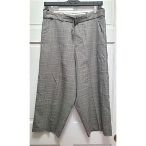 Pas de Calais Women's Lightweight Wool Windowpane Wide Leg Crop Pants - 38